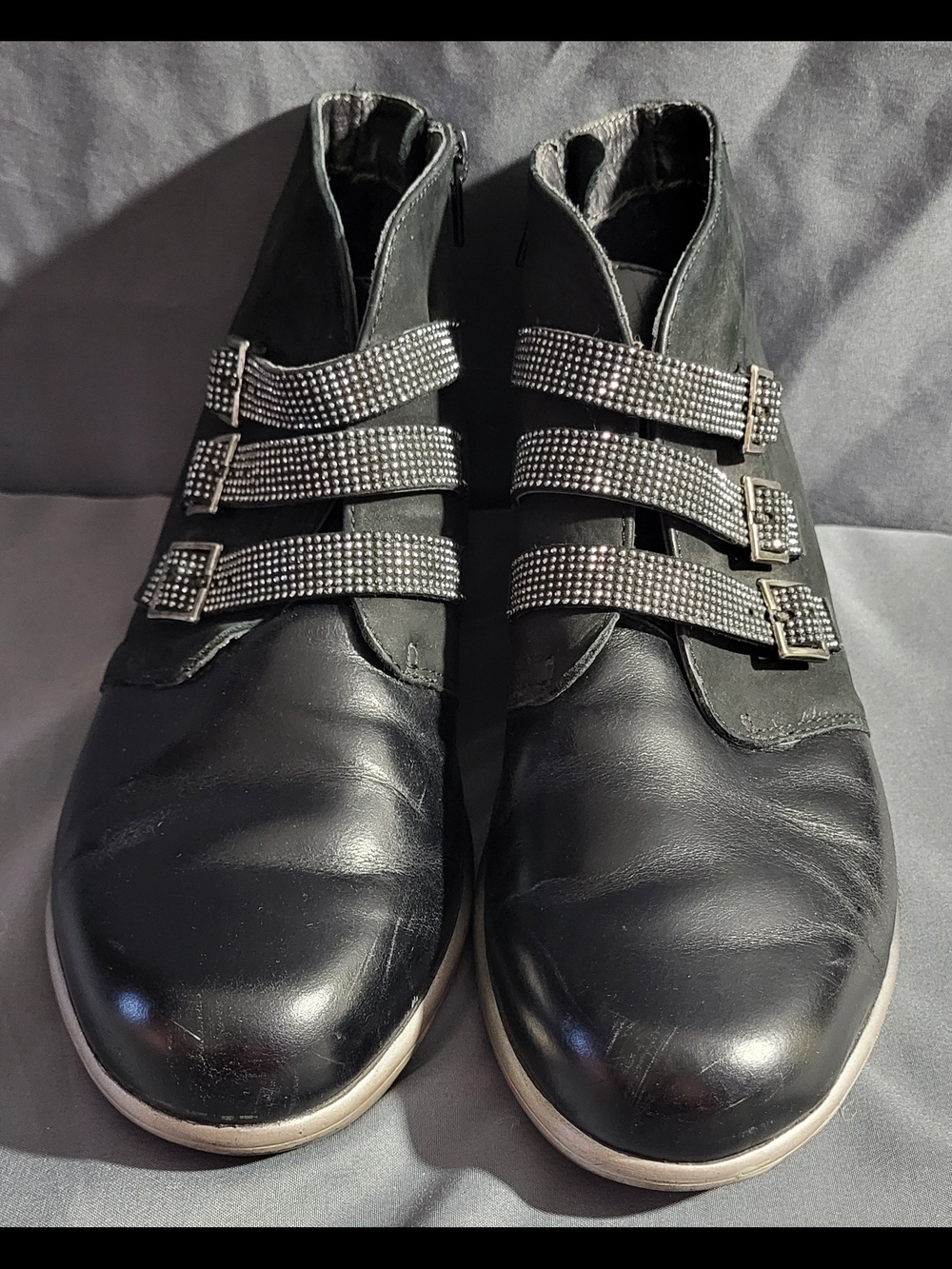 Naot Black Chukka Boots with Three Rhinestone-Strap Buckles